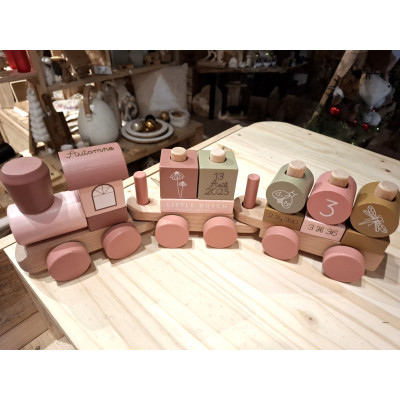 Train en bois Rose poudrée...