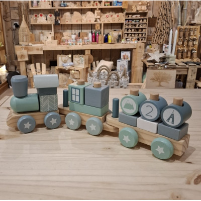 Train en bois  Bleu Pastel...