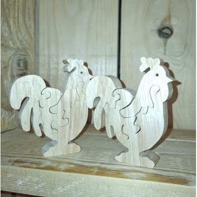 Coq puzzle en bois