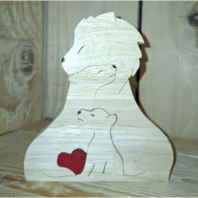 Famille lion  , en bois