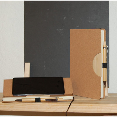Cahier en liège support smartphone , en bambou personnalisé
