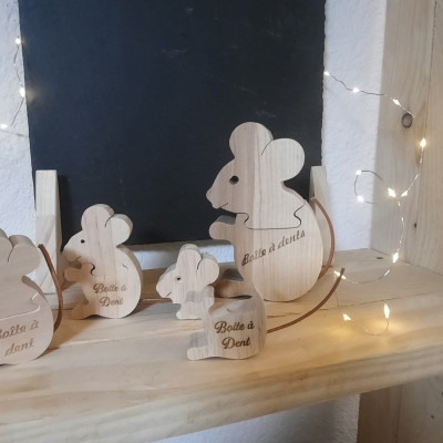 boite à dents en bois en forme de souris