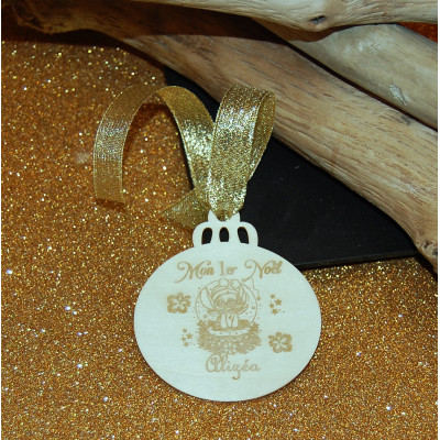 Boule de Noël , gravé Stitch, en bois gravée